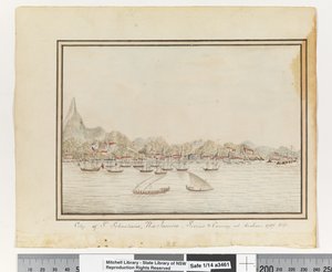 Opp. p. 37. `Miasto św. Sebastiana, Rio Janeiro: Syriusz i konwój na kotwicy. 1787