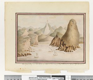 Opp. p. 38. „Zatoka obronna po stronie zachodniej wejście do Rio Janeiro, wybrzeże Brazylii”, ok. 1802 (akwarela)