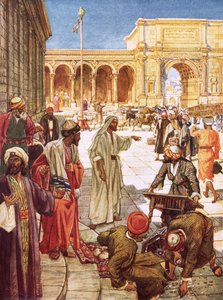 Chrystus wypędza wymieniających pieniądze ze świątyni autorstwa William Brassey Hole
