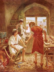 Chrystus współpracujący z Józefem jako stolarz autorstwa William Brassey Hole