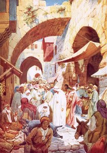 Jezus uzdrawiał kobietę w tłumie w drodze do domu Jaira autorstwa William Brassey Hole
