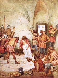 Jezus wyśmiewany przez rzymskich żołnierzy autorstwa William Brassey Hole