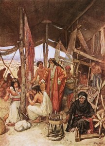 Mojżesz oglądający tkanie i haftowanie zasłon Przybytku autorstwa William Brassey Hole