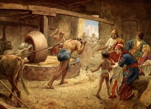 Samson szlifujący w więzieniu w Gazie - Biblia autorstwa William Brassey Hole