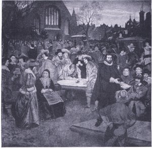 Podpisanie paktu narodowego w Greyfriars Churchyard 1638, z Cassells History of the British People opublikowanej przez Waverley Book Company Limited, c.1940 autorstwa William Brassey Hole