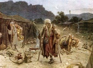 Czterech trędowatych plądrujących obóz Syryjczyków. - Biblia autorstwa William Brassey Hole