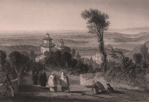 Widok z Sacro Monte (Święta Góra) w Varese, Lombardia, Włochy, staloryt T. Willmore