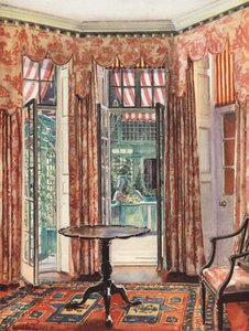 Dekoracja wnętrz: Londyński pokój w odcieniach czerwieni (litografia barwna) autorstwa William Bruce Ellis Ranken