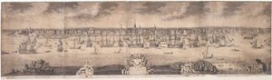A South Prospect of Ye Kwitnące Miasto Nowy Jork w prowincji Nowy Jork w Ameryce, grawerowane przez Johna Harrisa, 1717-18