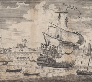 Widok na zamek William przez Boston w Nowej Anglii, początek XVIII wieku. autorstwa William Burgis.