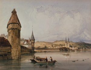 Miasto Lucerna, nad jeziorem Quatre Cantons autorstwa William Callow