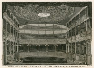 Wewnętrzny widok starego Theatre Royal, Drury Lane, Londyn, jak wyglądał w 1792 r.