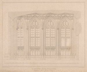 Kaplica św. Szczepana, Westminster - Przekrój podłużny dolnego oratorium autorstwa William Caveler