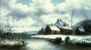 Zimowa scena śnieżna (olej na płótnie)