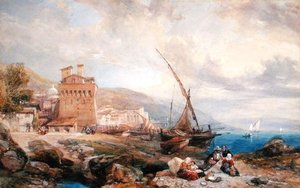 Zatoka Salerno, ok. 1840 r. (akwarela i gwasz na białym papierze) autorstwa Clarkson Frederick Stanfield