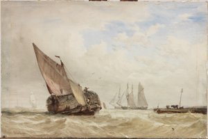 The Hayboat (akwarela, kolor nadwozia i wydrapywanie na karcie) autorstwa Clarkson Frederick Stanfield