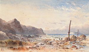 Wietrzny dzień z rybakami na nabrzeżu, 1874 autorstwa William Cook of Plymouth