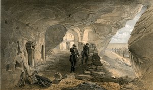 Odkopany kościół w pieczarach w Inkermann, patrząc na zachód autorstwa William Crimea Simpson