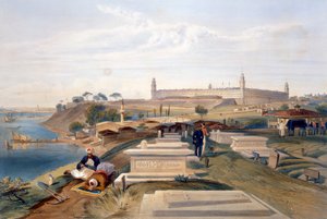 Szpital i cmentarz, Scutari, tablica z „Siedziba wojny na wschodzie”, wyd. autor: Paul und Dominic Colnaghi und Co., 1856 autorstwa William Crimea Simpson