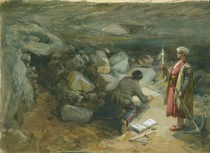 Cysterna wykuta w skale pod Łukiem Robinsona, Jerozolima, 1871 (wc i ołówek na papierze) autorstwa William Crimea Simpson
