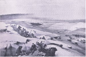Sewastopol z baterii po prawej stronie ataku francuskiego, ilustracja z brytyjskich bitew lądowych i morskich, 1915 autorstwa William Crimea Simpson