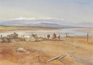 Rzeka Chenab, Pendżab, 1865 (toaleta i gwasz na papierze) autorstwa William Crimea Simpson