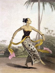 Ronggeng lub Tańcząca dziewczyna, tablica 21 z tomu I "Historii Jawy" Thomasa Stamforda Rafflesa (1781-1826), wyd. 1817 (akwatinta)
