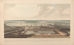 Widok na doki Kompanii Wschodnioindyjskiej autorstwa William Daniell