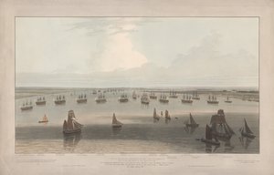 Widok fregat stacjonujących w Hope pod dowództwem starszych braci Trinity House, estuarium Tamizy autorstwa William Daniell
