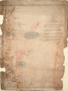 "Mapa wysp na Morzu Chińskim w pobliżu Cieśniny Malakka z pozycjami floty angielskiej i eskadry admirała Linois w dniach 14 i 15 lutego 1804 r. autorstwa William Daniell