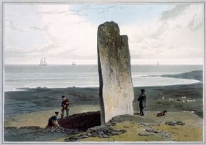 „Druidical Stone w Strather niedaleko Barvas, Isle of Lewis”, Hebrydy, Szkocja, 1820. autorstwa William Daniell