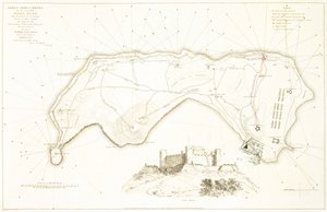 Ogólny plan obrony wyspy Banda Neira, początek XIX wieku (kolorowa akwaforta) autorstwa William Daniell