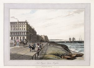 Near Regents Square, Brighton, ok. 1814-1825 (akwatinta ręcznie kolorowana, szary wash) autorstwa William Daniell