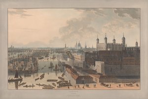 Plansza II: Londyn, Pool i Tower (z Sześciu widoków Londynu Williama Daniella; brzeg Tamizy) autorstwa William Daniell