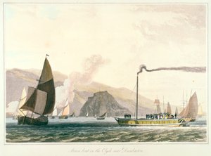 Parowiec na Clyde niedaleko Dumbarton, c1814 autorstwa William Daniell