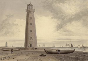 Latarnie morskie Orford Ness, Suffolk (akwatinta) autorstwa William Daniell