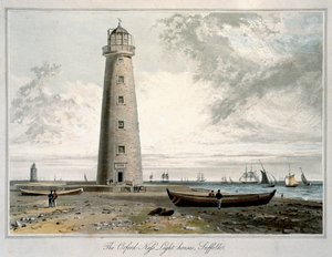 „Latarnie morskie Orford Ness, Suffolk”, 1822 r. autorstwa William Daniell