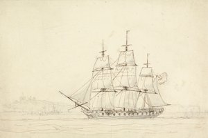 Statek z trzema masztami autorstwa William Daniell