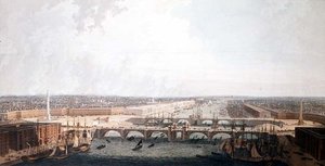 Widok na Londyn z ulepszeniami portu i podwójnym mostem London Bridge. Złożony do Komisji Specjalnej Izby Gmin przez Williama Daniela (akwatinta) autorstwa William Daniell
