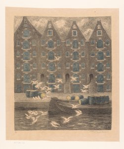 Magazyny na Brouwersgracht w Amsterdamie autorstwa William Degouve de Nuncques (signed by artist)