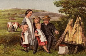 Przemysł: rodzina na wsi z ulami (chromolitho)