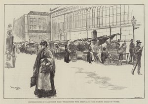 Costermongers na Farringdon Road, zagrożone usunięciem przez Holborn Board of Works autorstwa William Douglas Almond