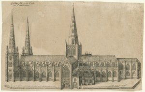 Katedra w Lichfield — widok na południe: miedzioryt, nd [?poł. XVII w.]