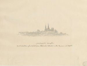 Katedra w Lichfield - South West Widok: rysunek ołówkiem i [?XVII wiek] (rysunek)