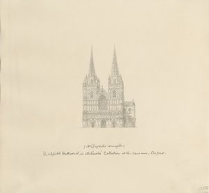Katedra w Lichfield - front zachodni: rysunek piórem, bd [?koniec XVII w.] (rysunek)