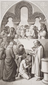 Chrzest króla Ethelberta (ok. 552-616) z Kentu przez św. Augustyna w Canterbury w 597, z „Illustrations of English and Scottish History” Tom I autorstwa William Dyce