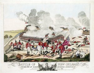Bitwa o Nowy Orlean i śmierć generała majora Packenhama 8 stycznia 1815, wyd. 1815 (kolorowy grawerunek) autorstwa William Edward (after) West