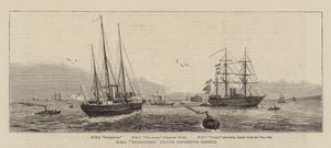HMS Enchantress opuszcza Portsmouth Harbor autorstwa William Edward Atkins