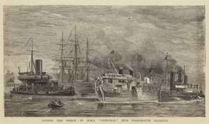 Holowanie wraku HMS Eurydice do portu Portsmouth autorstwa William Edward Atkins