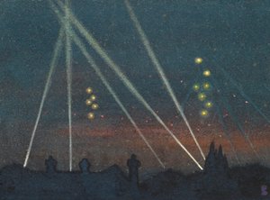 Reflektory podczas nalotu bombowego (akwarela na papierze) autorstwa William Ernest Buchanan
